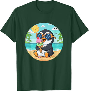 Kawaii Beach Penguin with Sunglasses and Ice Cream T-Shirt - T-Shirt | Forest