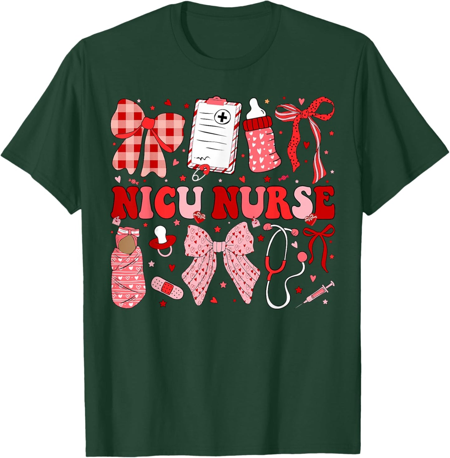 Neonatal Intensive Care Unit Coquette NICU Nurse Valentines T-Shirt - T-Shirt | Forest