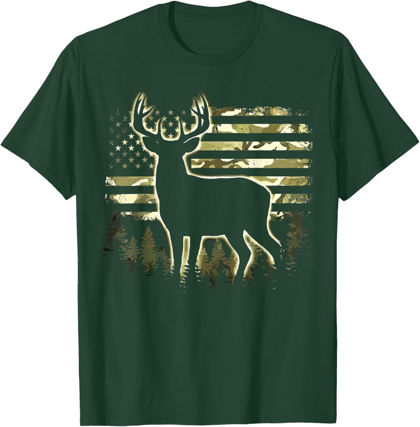 Deer US Flag Camo Hunting T-Shirt - T-Shirt | Forest