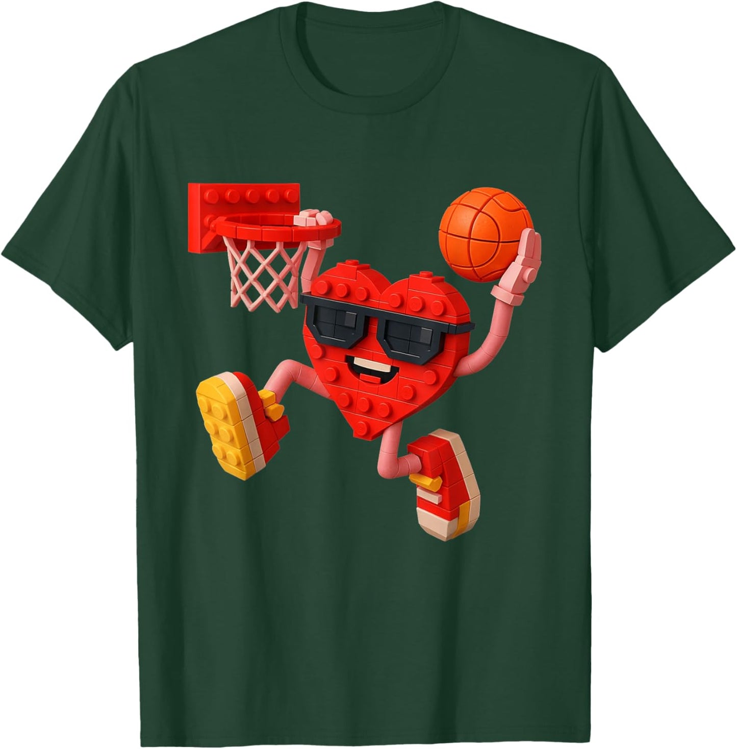 Basketball Heart Valentines Day Building Brick Boys Kids T-Shirt - T-Shirt | Forest