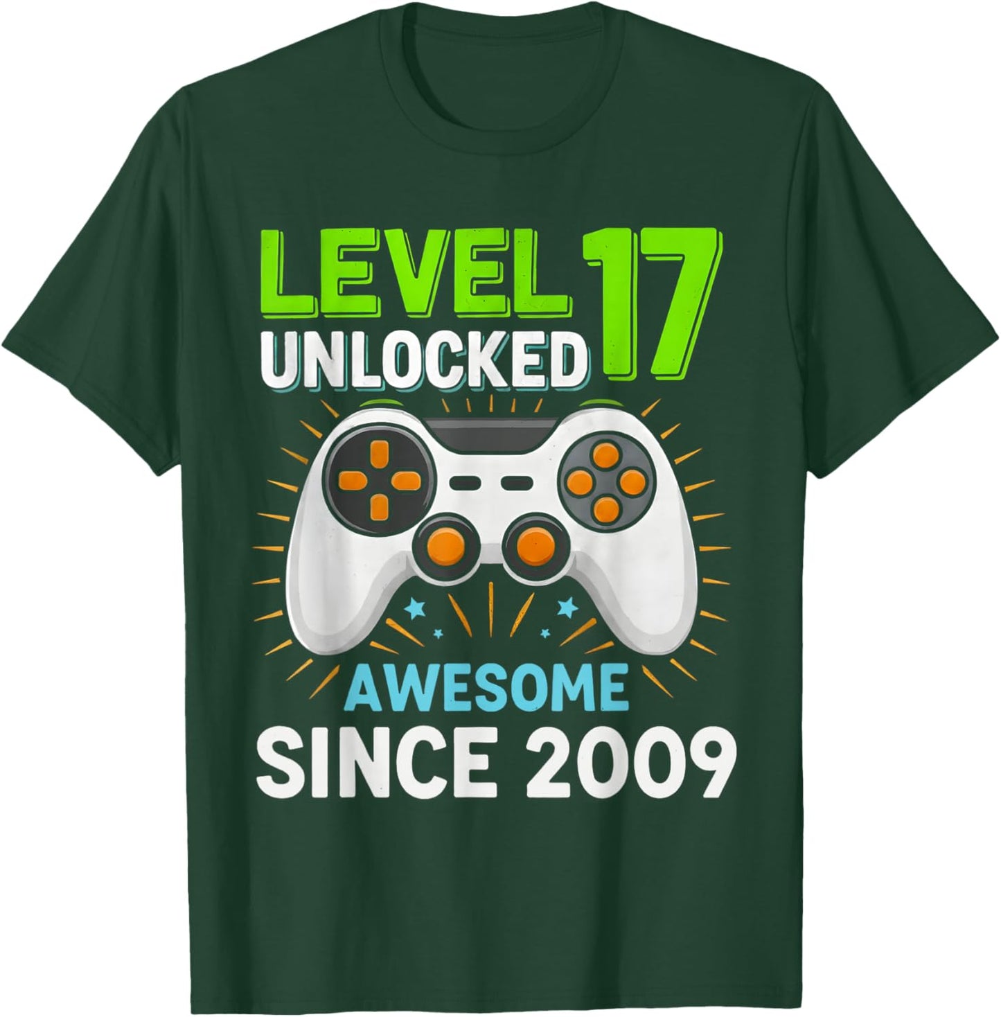 Level 17 Unlocked Awesome Since 2009 Gaming Birthday 17th T-Shirt - T-Shirt | Forest
