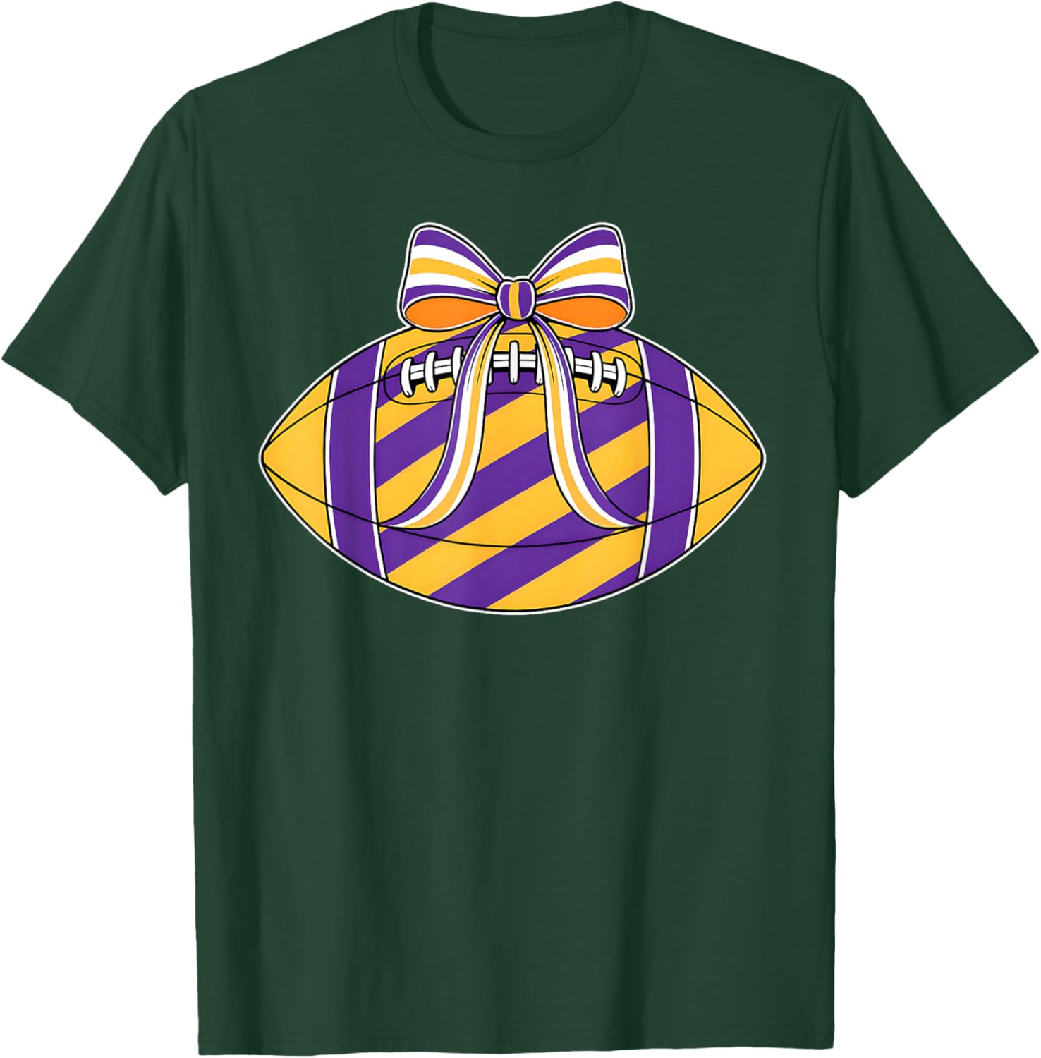 Purple Yellow Football Coquette Bow Game Day Football Mom T-Shirt - T-Shirt | Forest