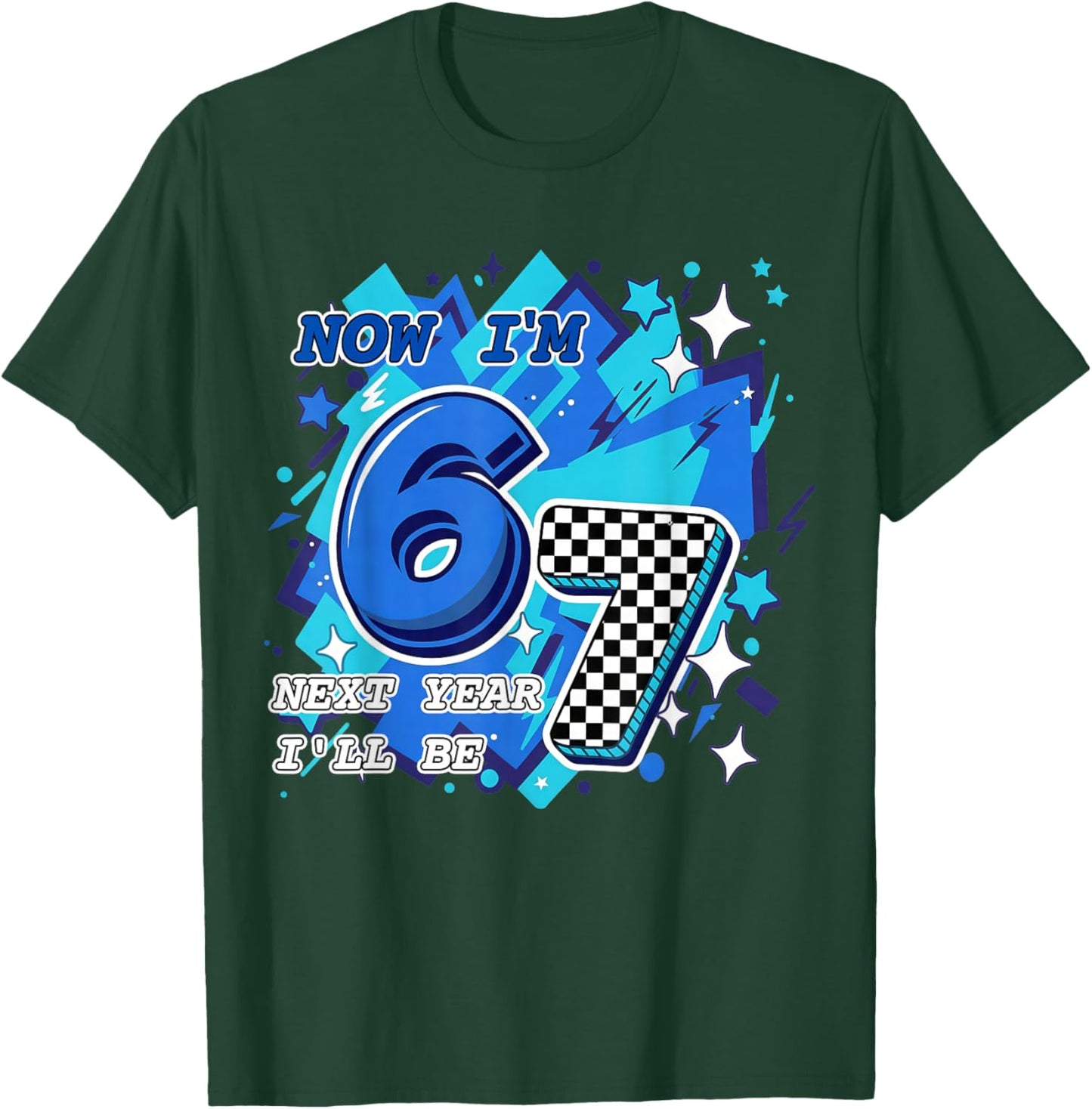 Blue Checkered Now I'm 6 Next Year I'll be 7 Birthday Boy T-Shirt - T-Shirt | Forest