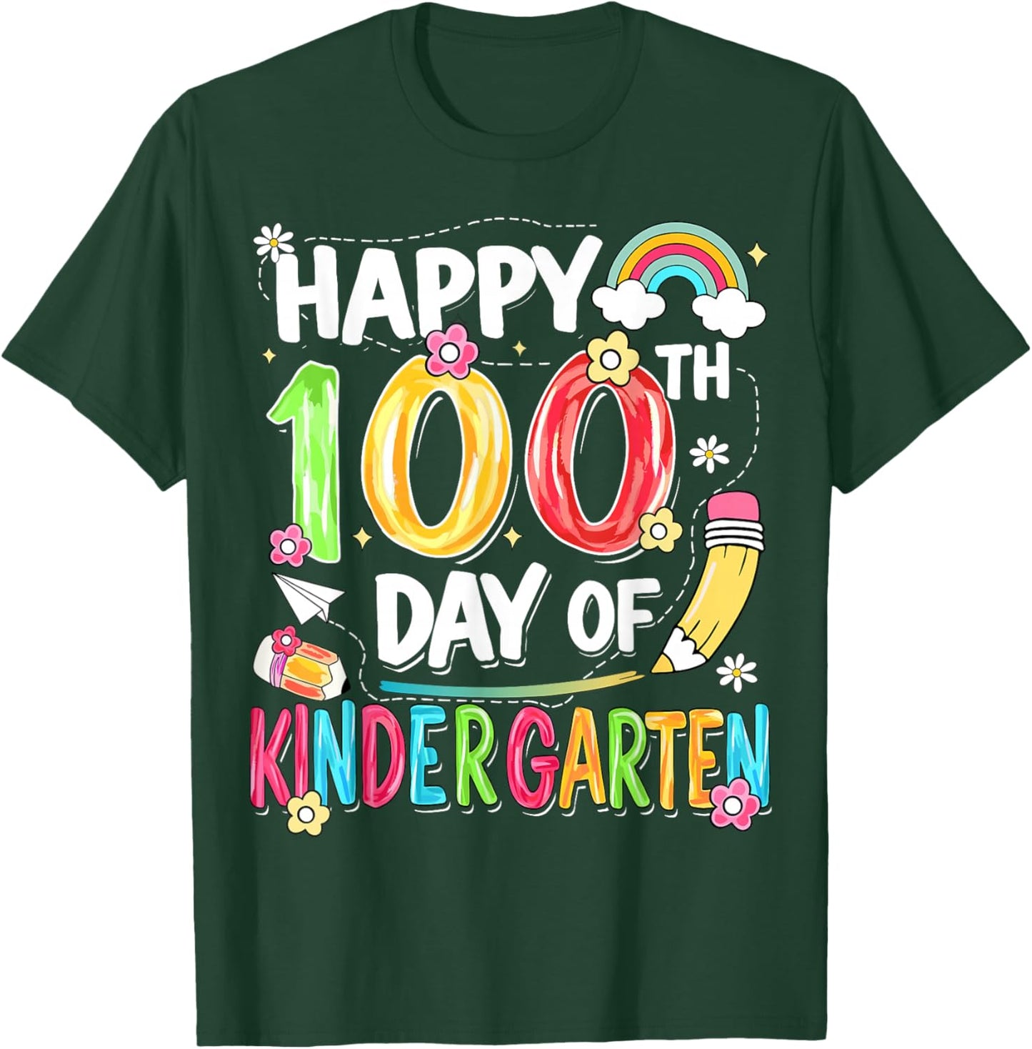 100th Day of School Kids Girls Kindergarten Teachers T-Shirt - T-Shirt | Forest