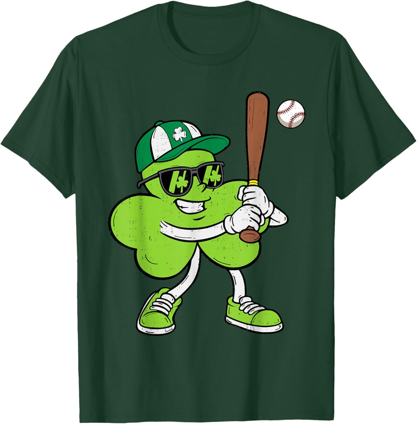 Baseball Saint Patricks Day Boys Kids Sport Green Shamrock T-Shirt - T-Shirt | Forest