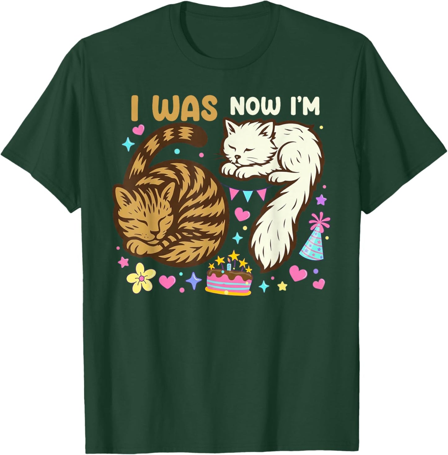 I was 6 Now I'm 7 Birthday 7 Years Old Birthday Funny Cats T-Shirt - T-Shirt | Forest