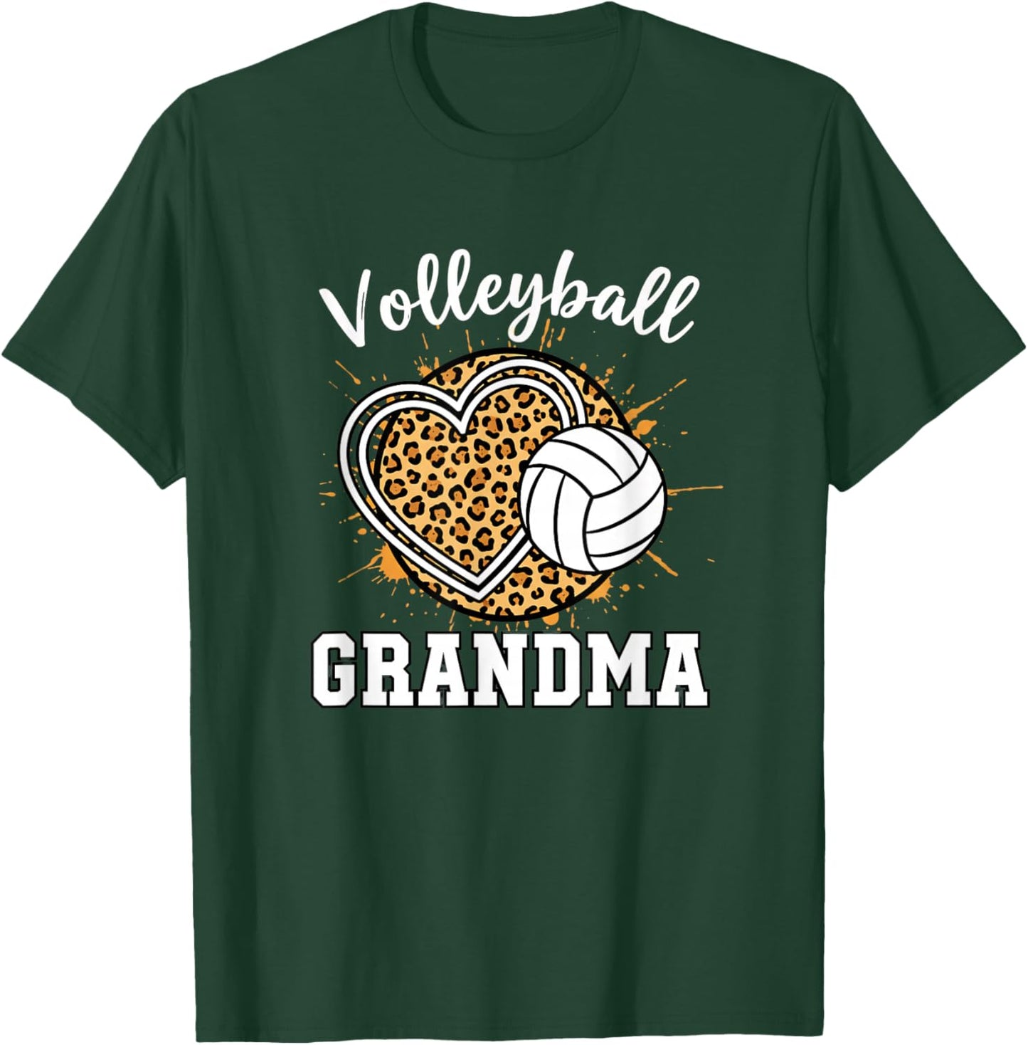 Grandparent Volleyball Grandma Leopard Heart Proud T-Shirt - T-Shirt | Forest