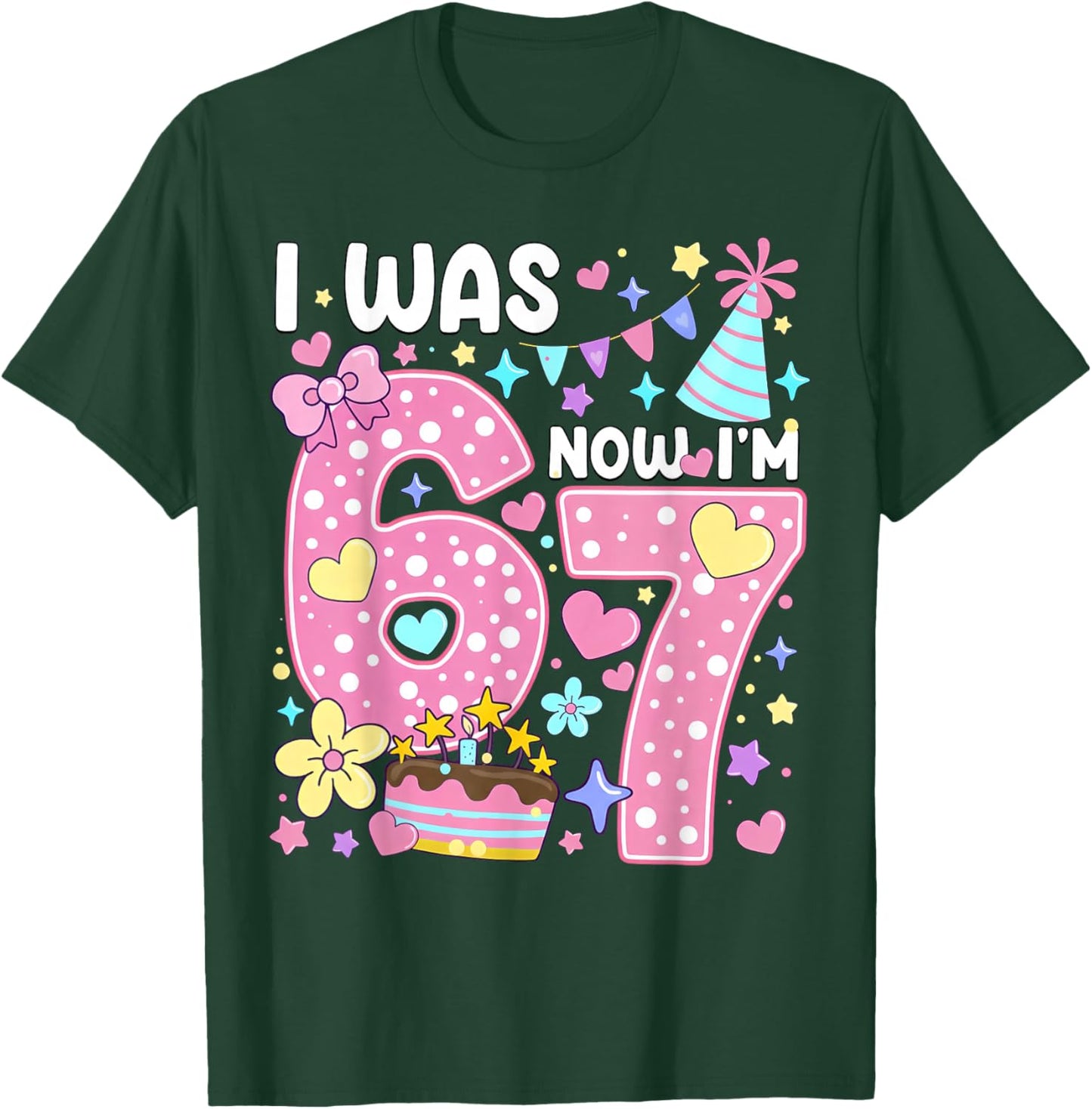 7 Year Old Birthday Girl I was 6 Now I'm 7 Meme 7th Birthday T-Shirt - T-Shirt | Forest