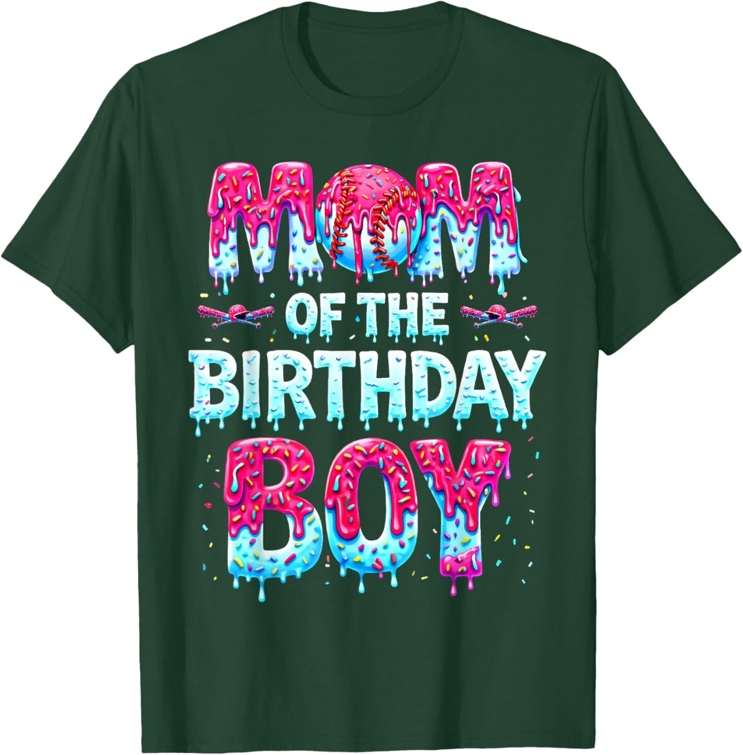Mom of The Birthday Boy Ice Cream Baseball Family Party T-Shirt - T-Shirt | Forest