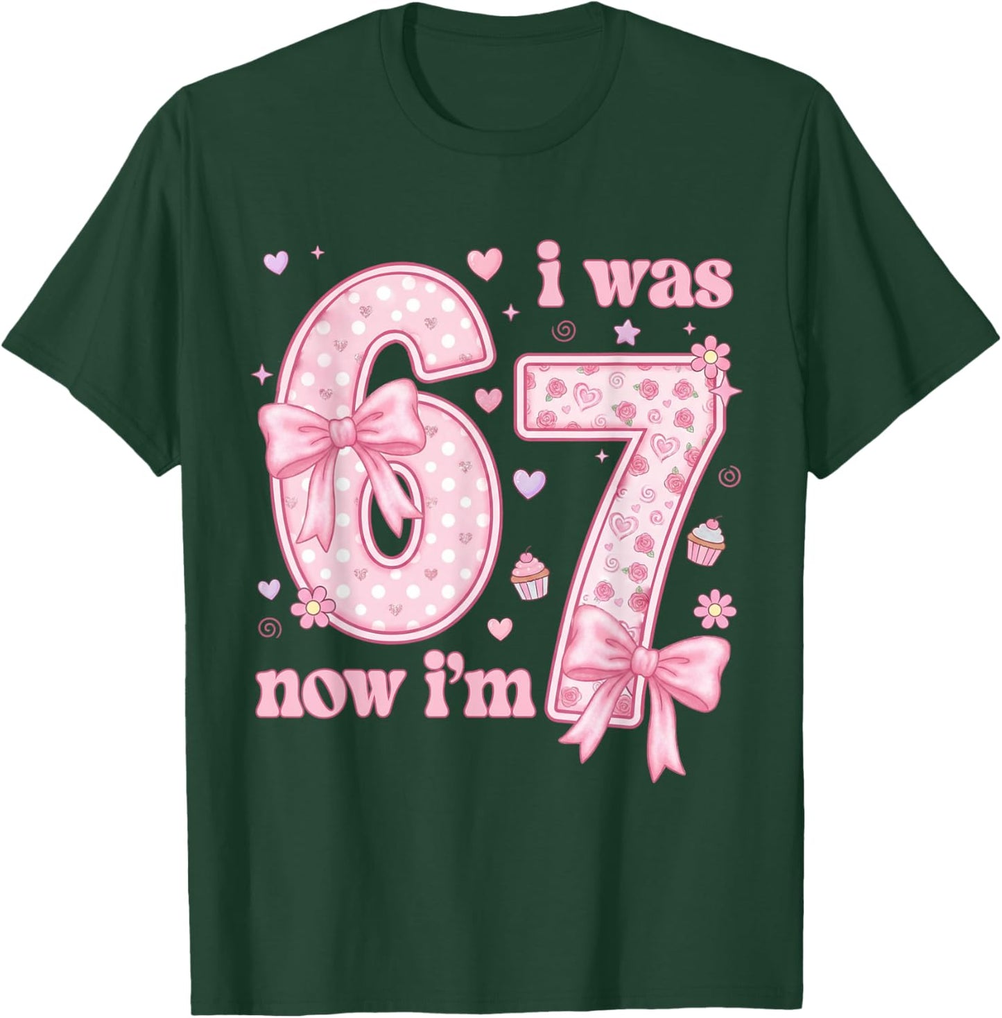 7 Years Old Birthday Bow I was 6 Now I'm 7 7th Birthday 67 T-Shirt - T-Shirt | Forest
