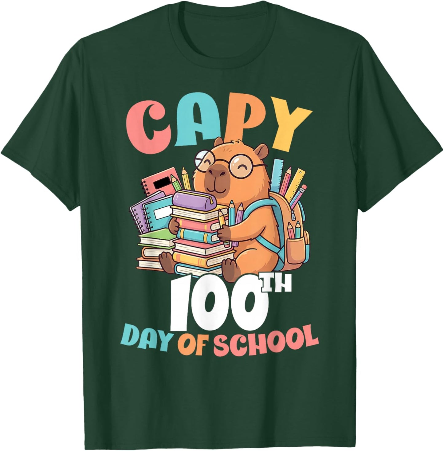 Capy 100th Day of School Capybara 100 Days of School Kids T-Shirt - T-Shirt | Forest