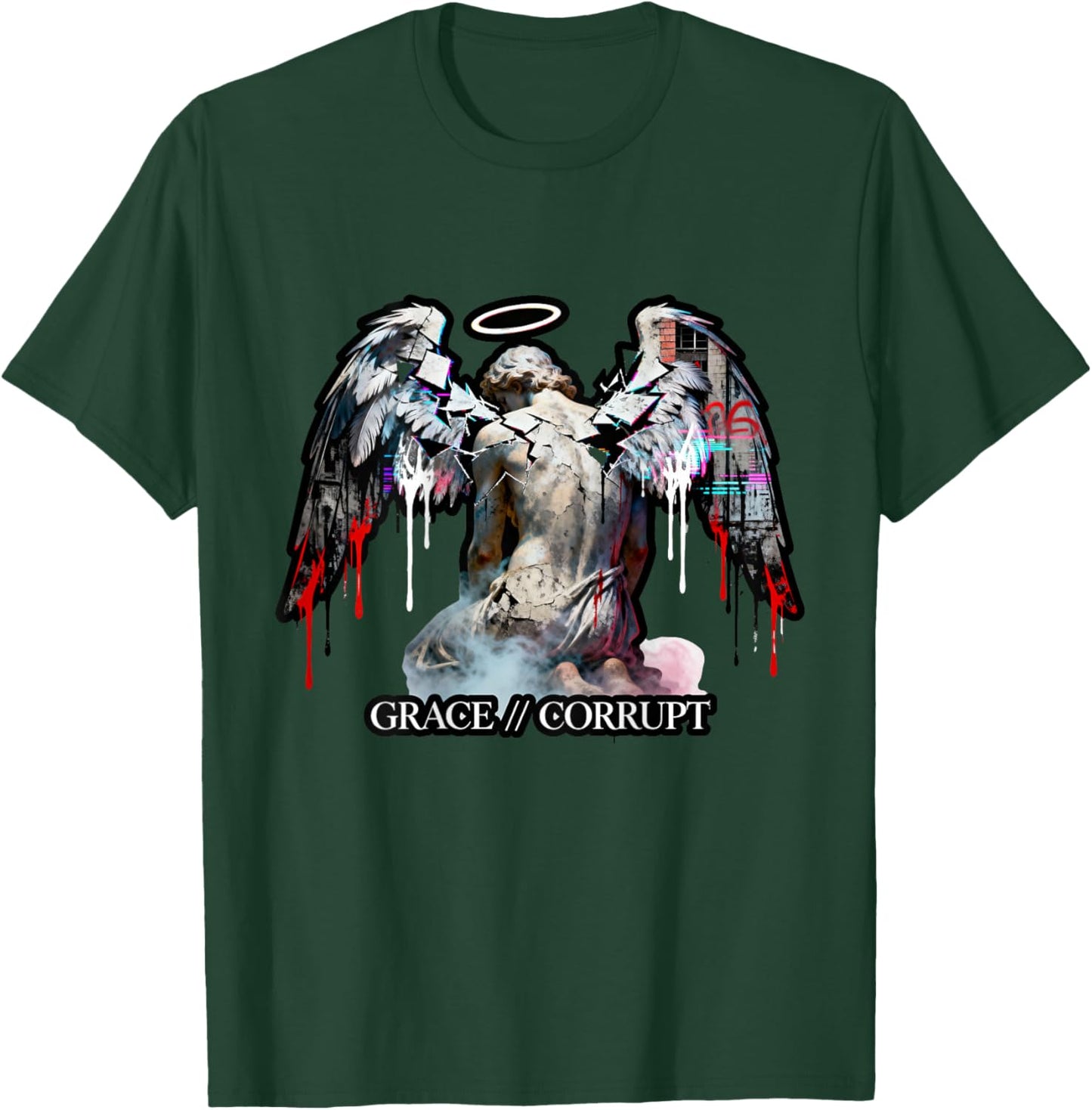 Hip Hop Angel Vintage Edgy Y2K Backprint Streetwear Angel T-Shirt - T-Shirt | Forest