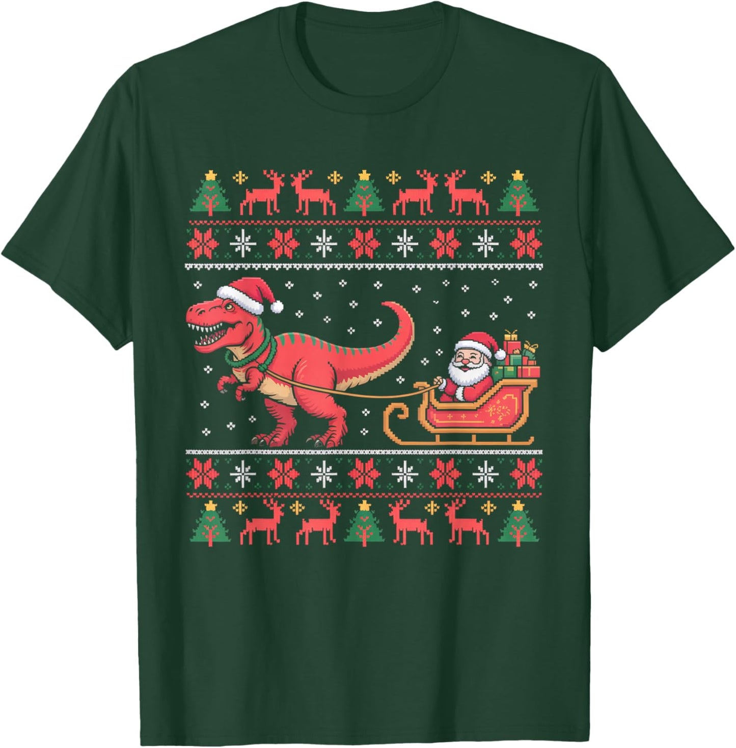 T-Rex Dinosaur Ugly Christmas for Adults Kids T-Shirt - T-Shirt | Forest
