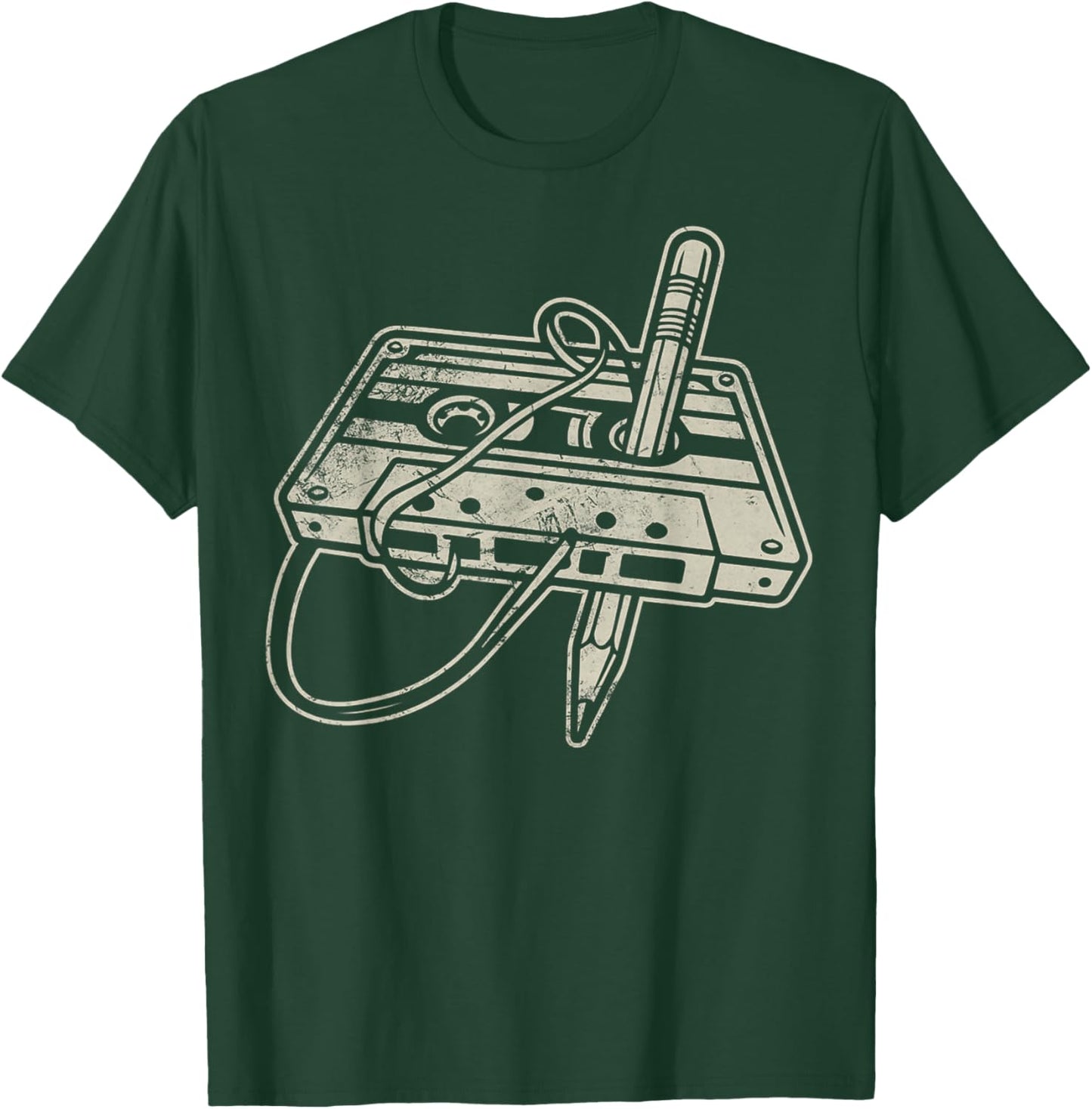Retro Cassette Tape Pencil Rewind 80s Mixtape Nostalgia T-Shirt - T-Shirt | Forest