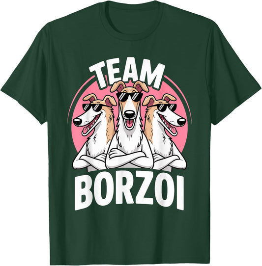 Cute Cartoon Russian Wolfhound Pet Dog Breed Team Borzoi T-Shirt - T-Shirt | Forest