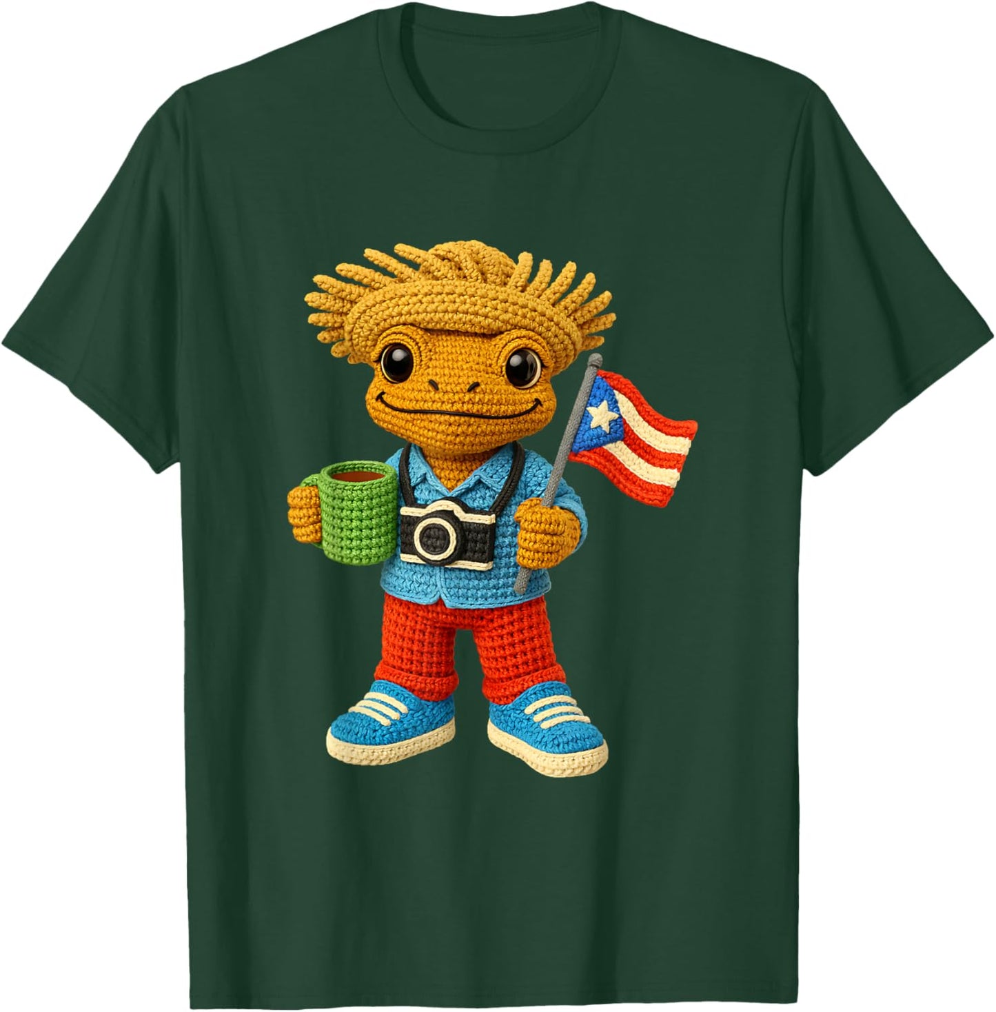 Puerto Rican Crochet Frog Boricua Amigurumi Island Pride T-Shirt - T-Shirt | Forest
