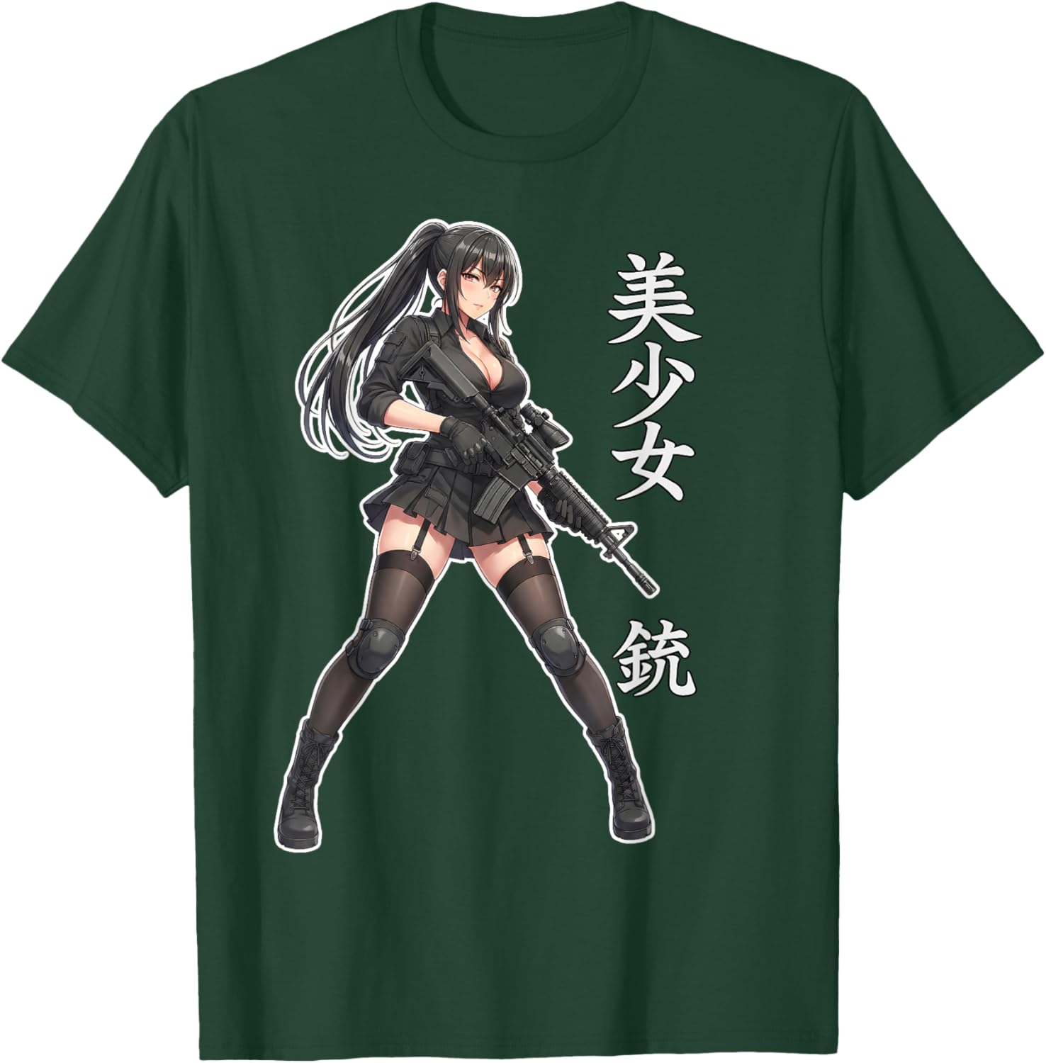 Cute Anime Waifu Girl with Gun Graphic T-Shirt - T-Shirt | Forest