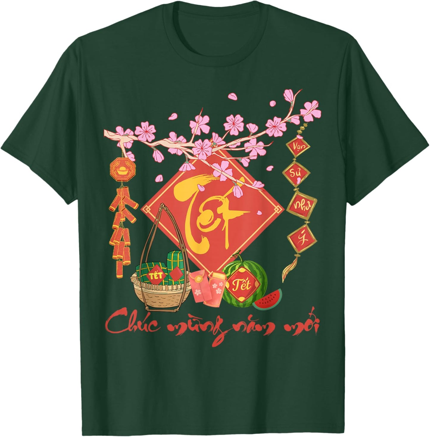 Peach Blossom Vietnamese Lunar New Year Horse 2026 Happy TET T-Shirt - T-Shirt | Forest
