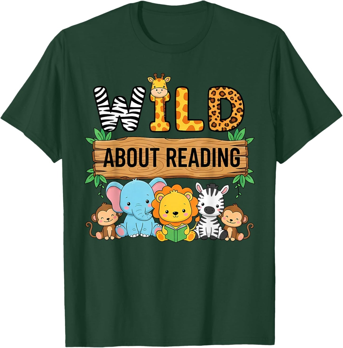 Zoo Animals Wild About Reading Books Reader Lover Librarian T-Shirt - T-Shirt | Forest