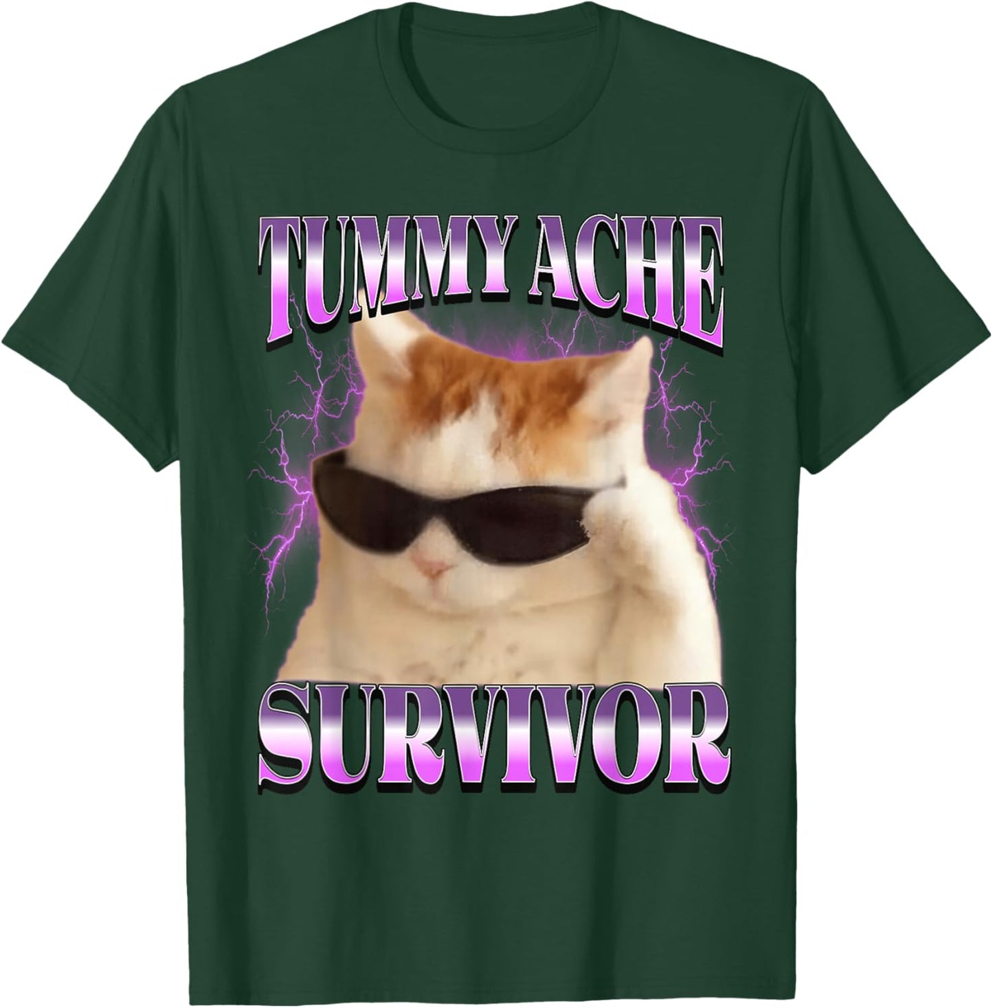 I Survived Today's Tummy Ache Cat Meme Funny Cats T-Shirt - T-Shirt | Forest