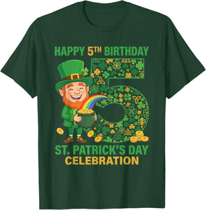 5th Birthday St Patricks Day Shirt Lucky 5 Year Old Boy Girl T-Shirt - T-Shirt | Forest