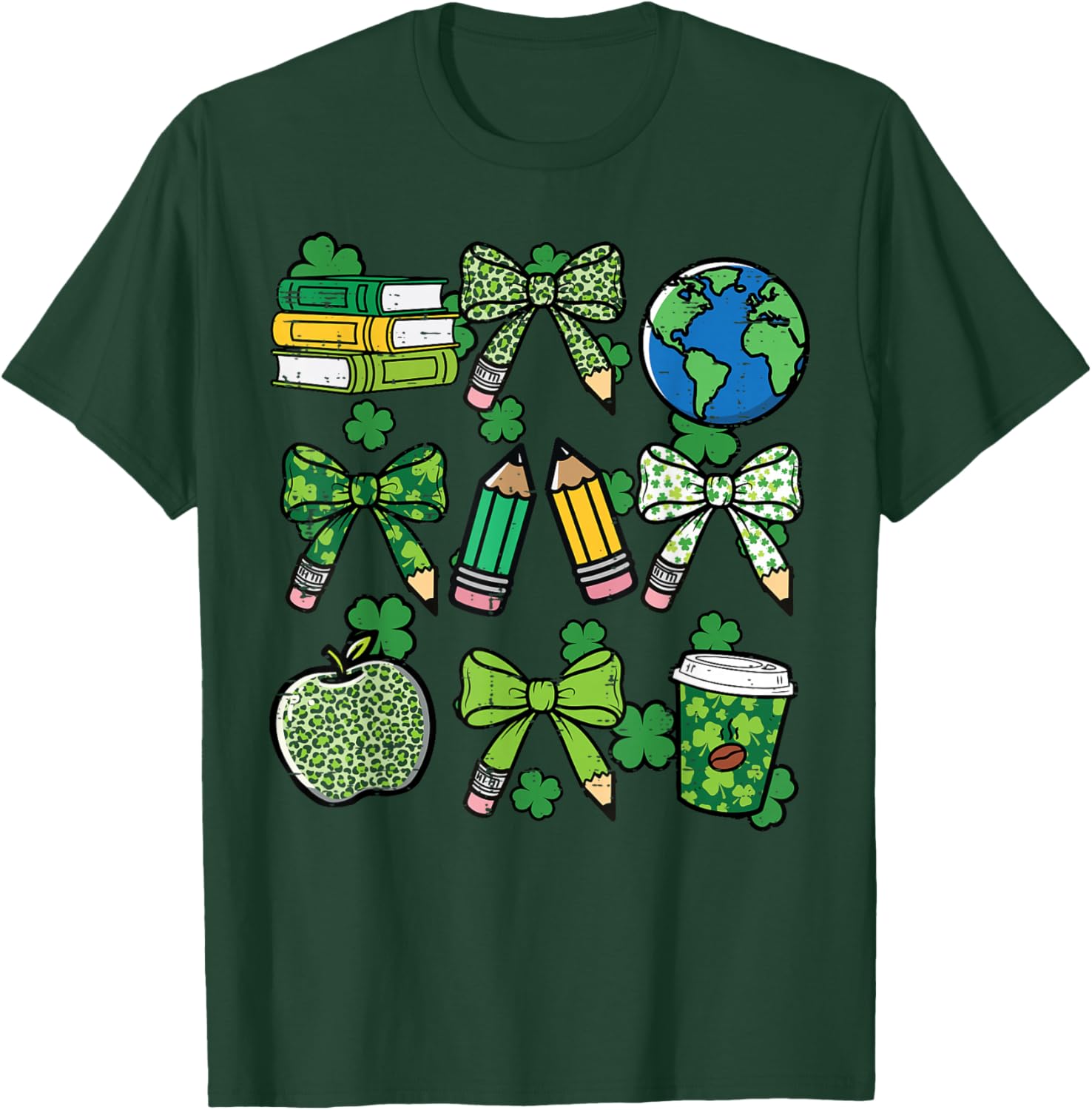 St Patricks Day Teacher Pencil Bow Saint Pattys Women Men T-Shirt - T-Shirt | Forest