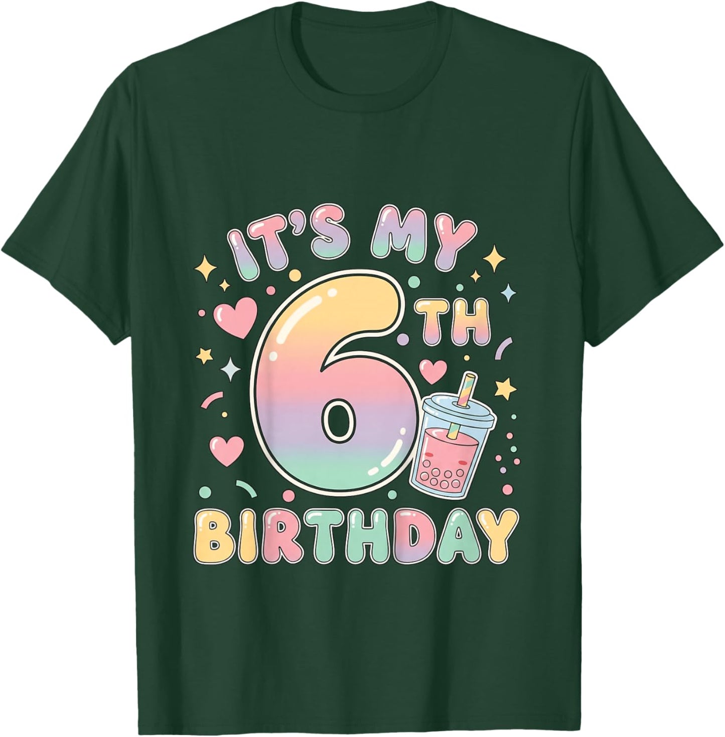 It's My 6th Birthday Bubble Boba Tea Party 6 Year Old Girl T-Shirt - T-Shirt | Forest