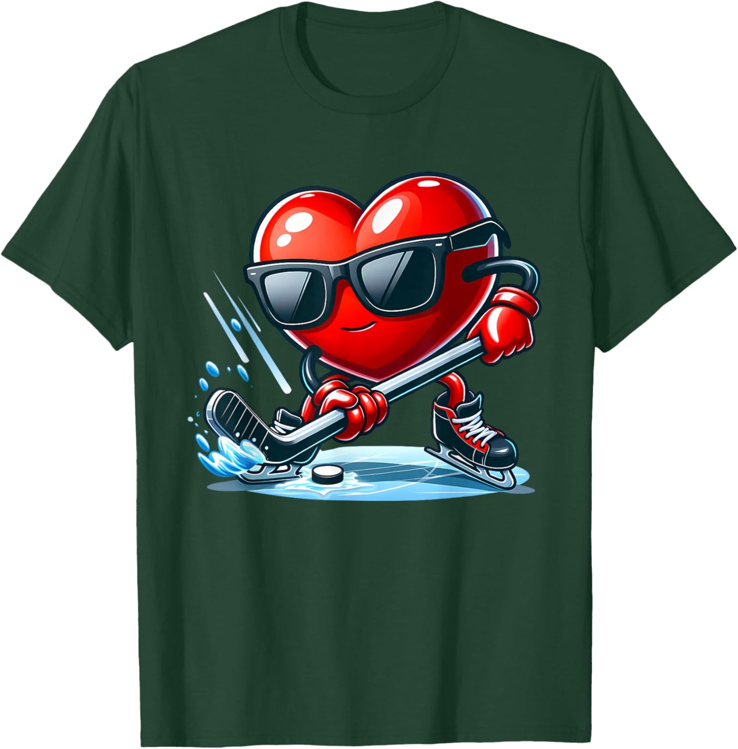 Funny Valentine Ice Hockey Player Red Hearts February 14 T-Shirt - T-Shirt | Forest