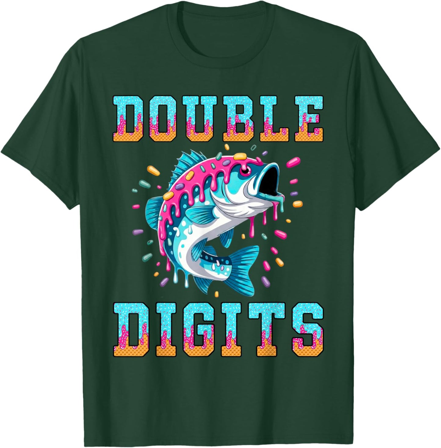 Fishing 10th Birthday Shirt Double Digits Ice Cream Drip T-Shirt - T-Shirt | Forest