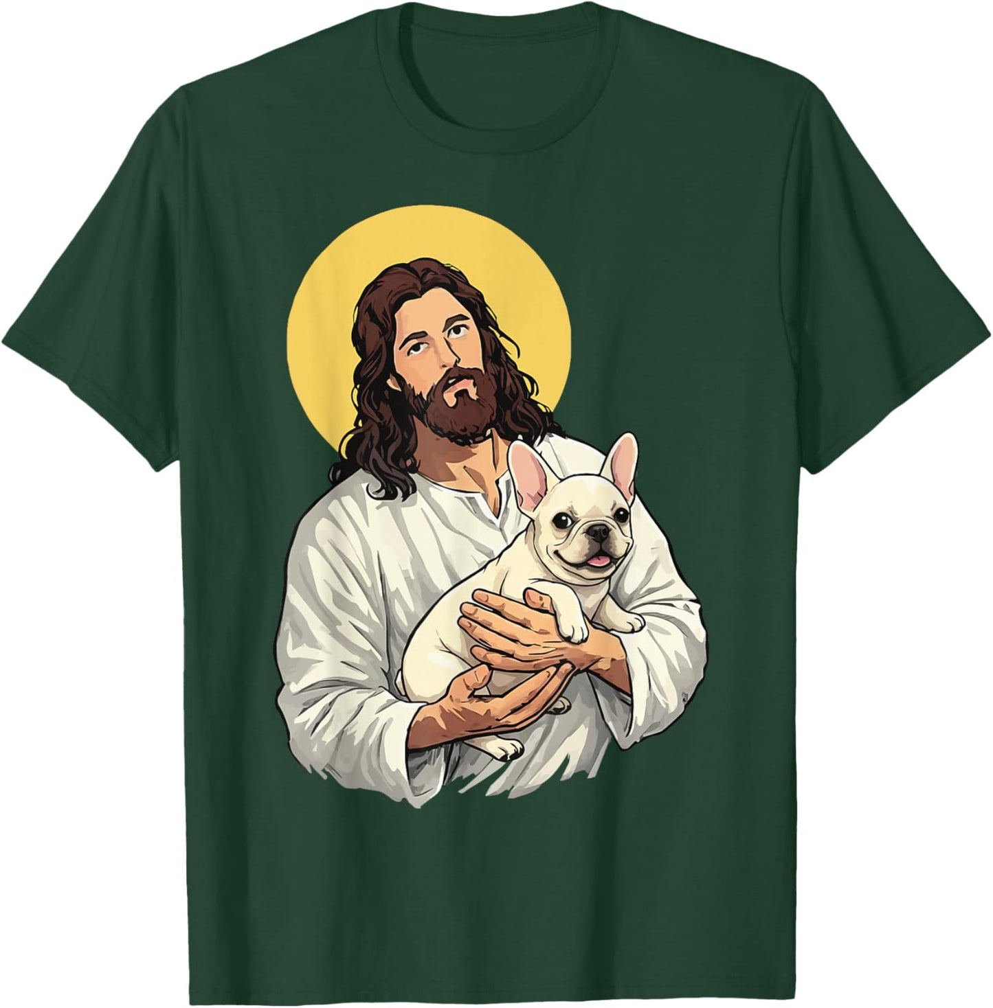 Jesus Holding French Bulldog Religious T-Shirt - T-Shirt | Forest