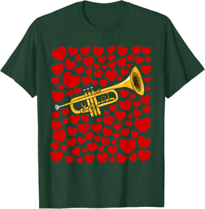 Trumpet with Hearts Trumpeter Valentines Wedding Musician T-Shirt - T-Shirt | Forest