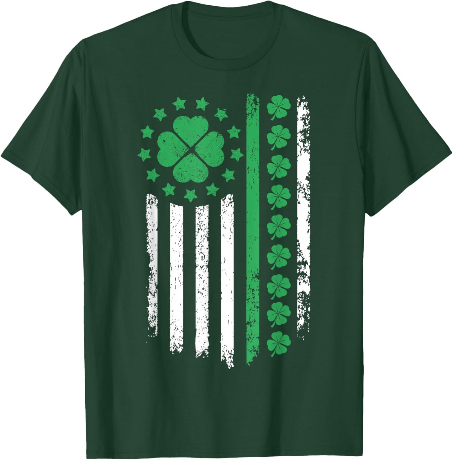 US American Flag Design with Shamrocks for Saint Paddy s Day T-Shirt - T-Shirt | Forest