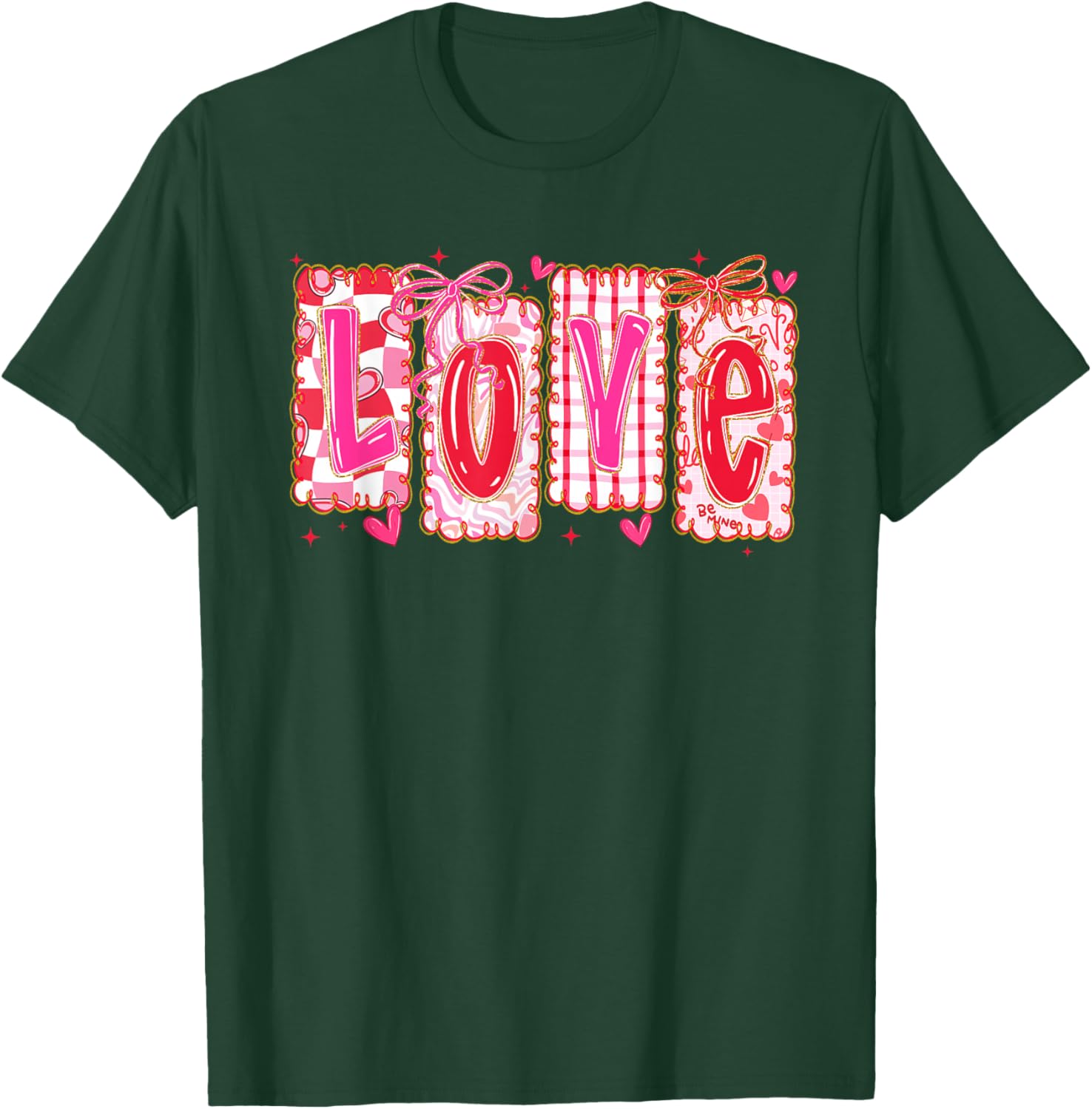 Preppy Love Valentine’s Day Coquette Bow Girls Women T-Shirt - T-Shirt | Forest