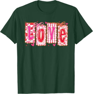 Preppy Love Valentine’s Day Coquette Bow Girls Women T-Shirt - T-Shirt | Forest