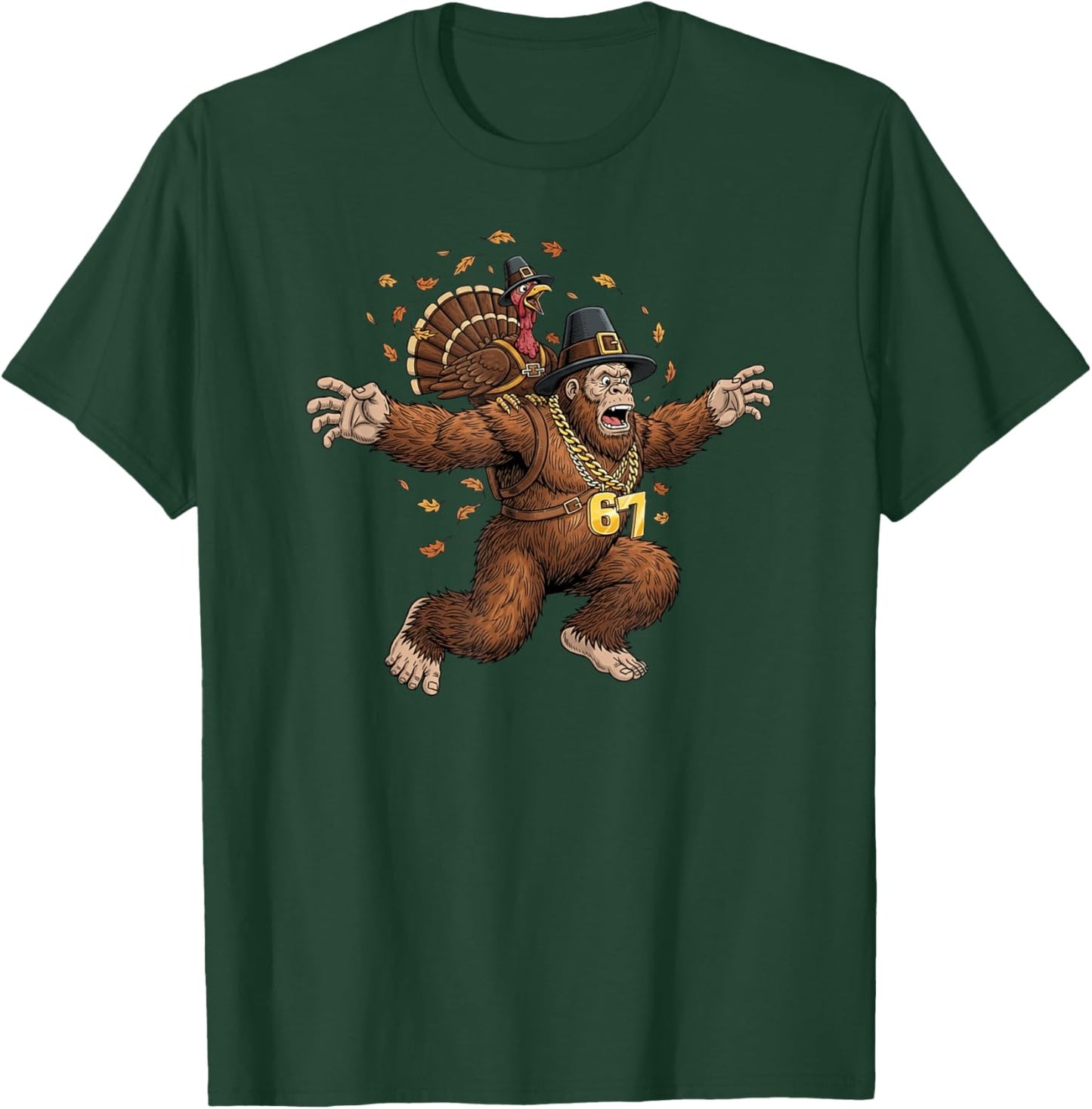 Funny Bigfoot Turkey Thanksgiving Pilgrim Boys 67 T-Shirt - T-Shirt | Forest