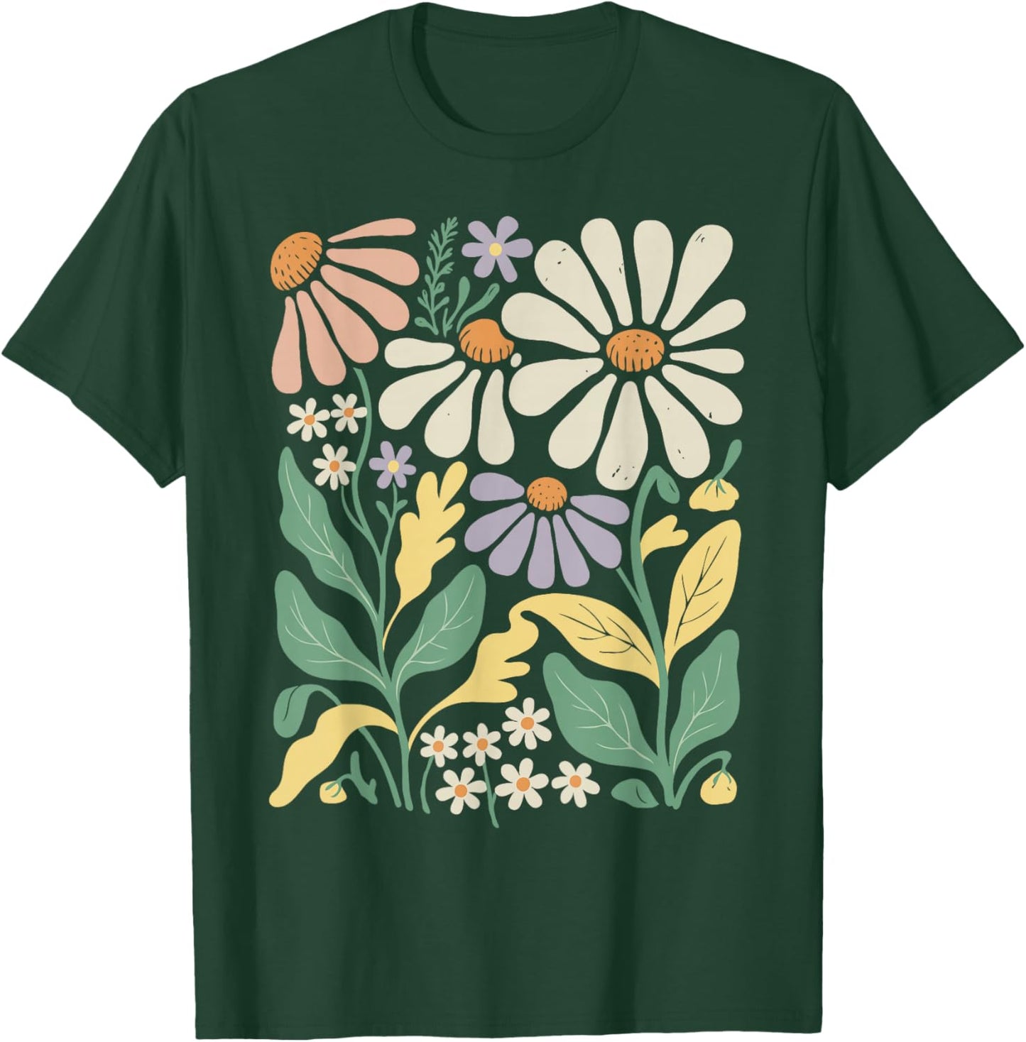 Retro Wildflowers Flowers Pattern Summer Spring Boho Vintage T-Shirt - T-Shirt | Forest