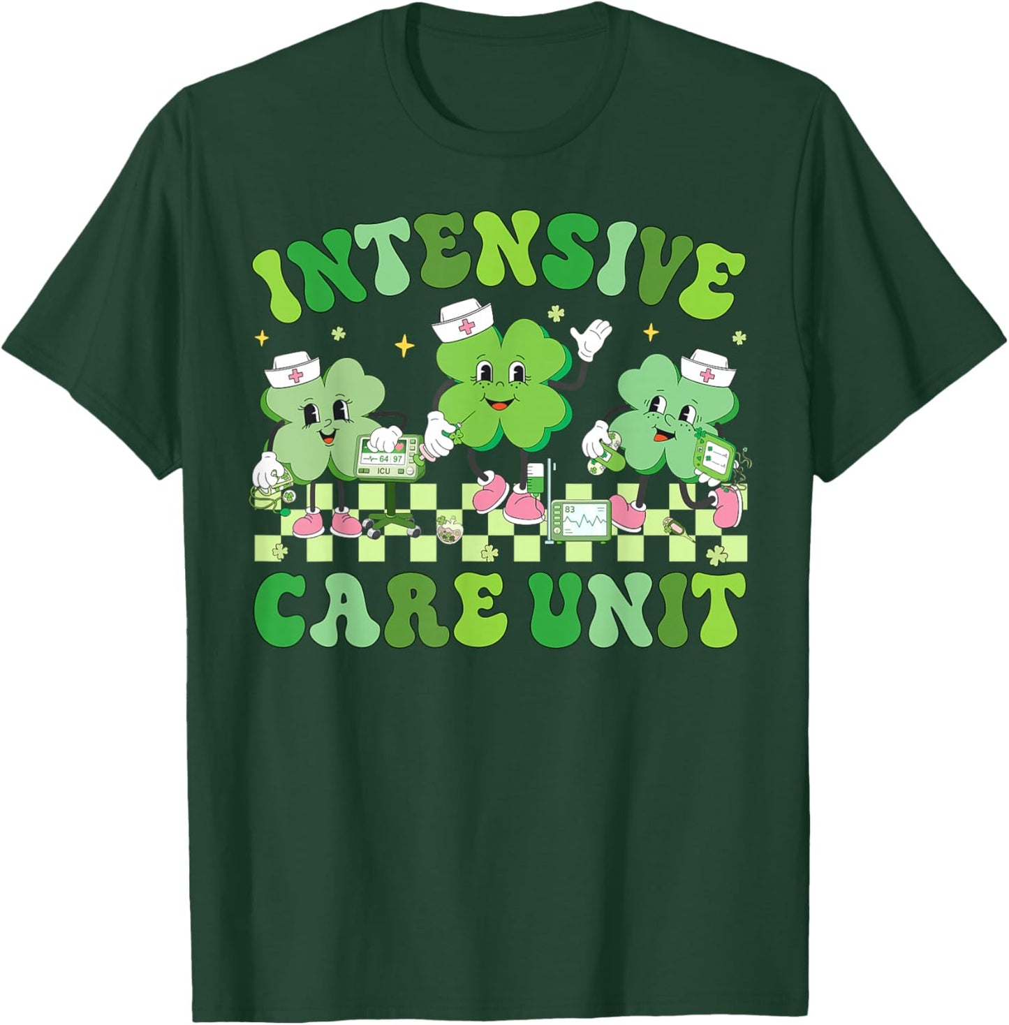 ICU Nurse St.Patricks Day Shamrock Intensive Care Unit Nurse T-Shirt - T-Shirt | Forest