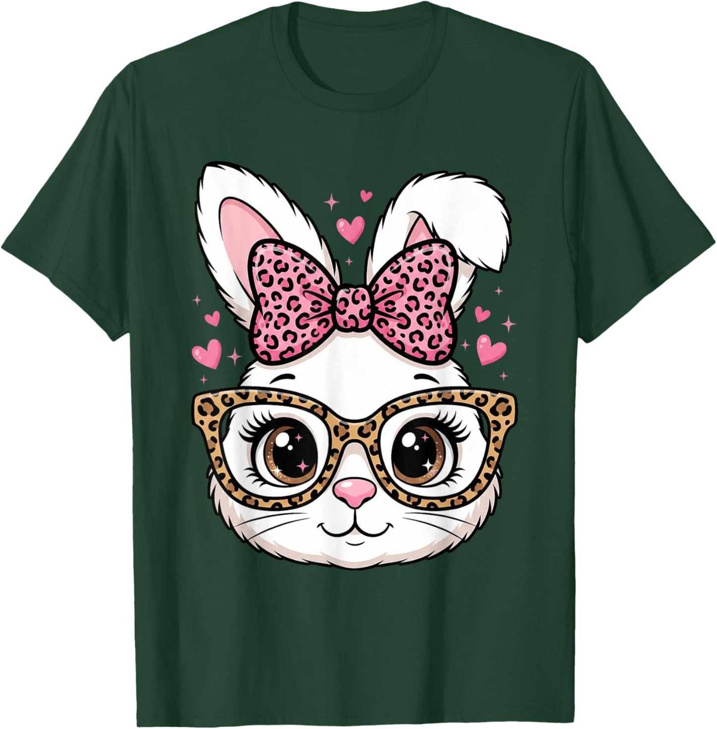 Cute Easter Rabbit Face Leopard Bow Sunglasses Bunny Girls T-Shirt - T-Shirt | Forest