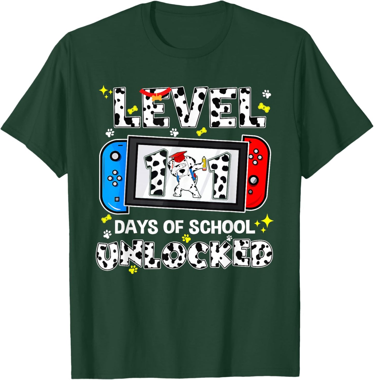 Level Unlocked 100 Days School 101 Days Game Controller T-Shirt - T-Shirt | Forest