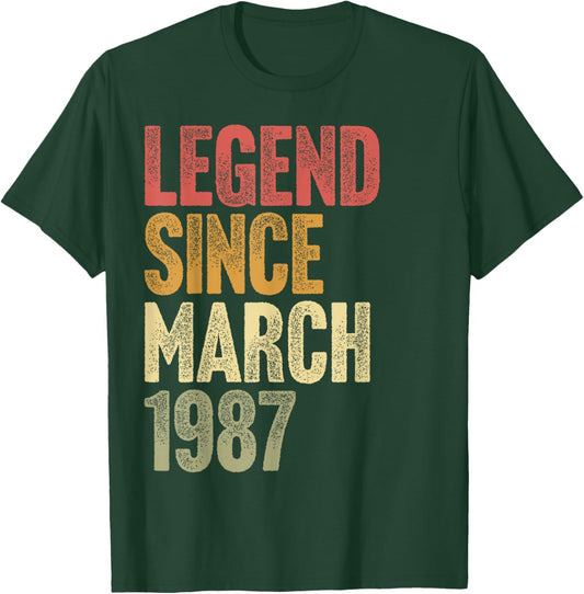 39 Year Old Legend Since March 1987 Retro 39th Birthday T-Shirt - T-Shirt | Forest