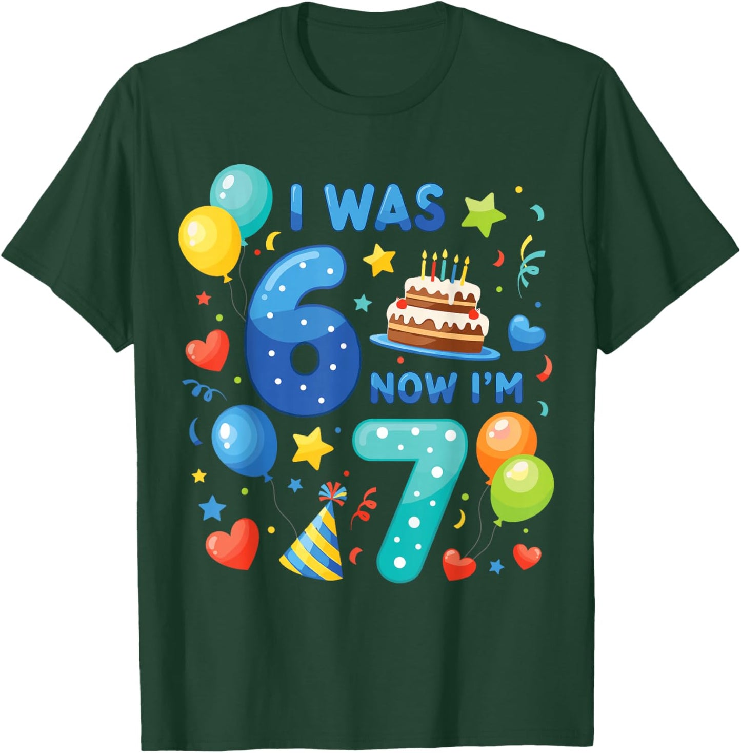 7th Birthday Boys I was 6 Now I’m 7 Birthday Party Kids T-Shirt - T-Shirt | Forest