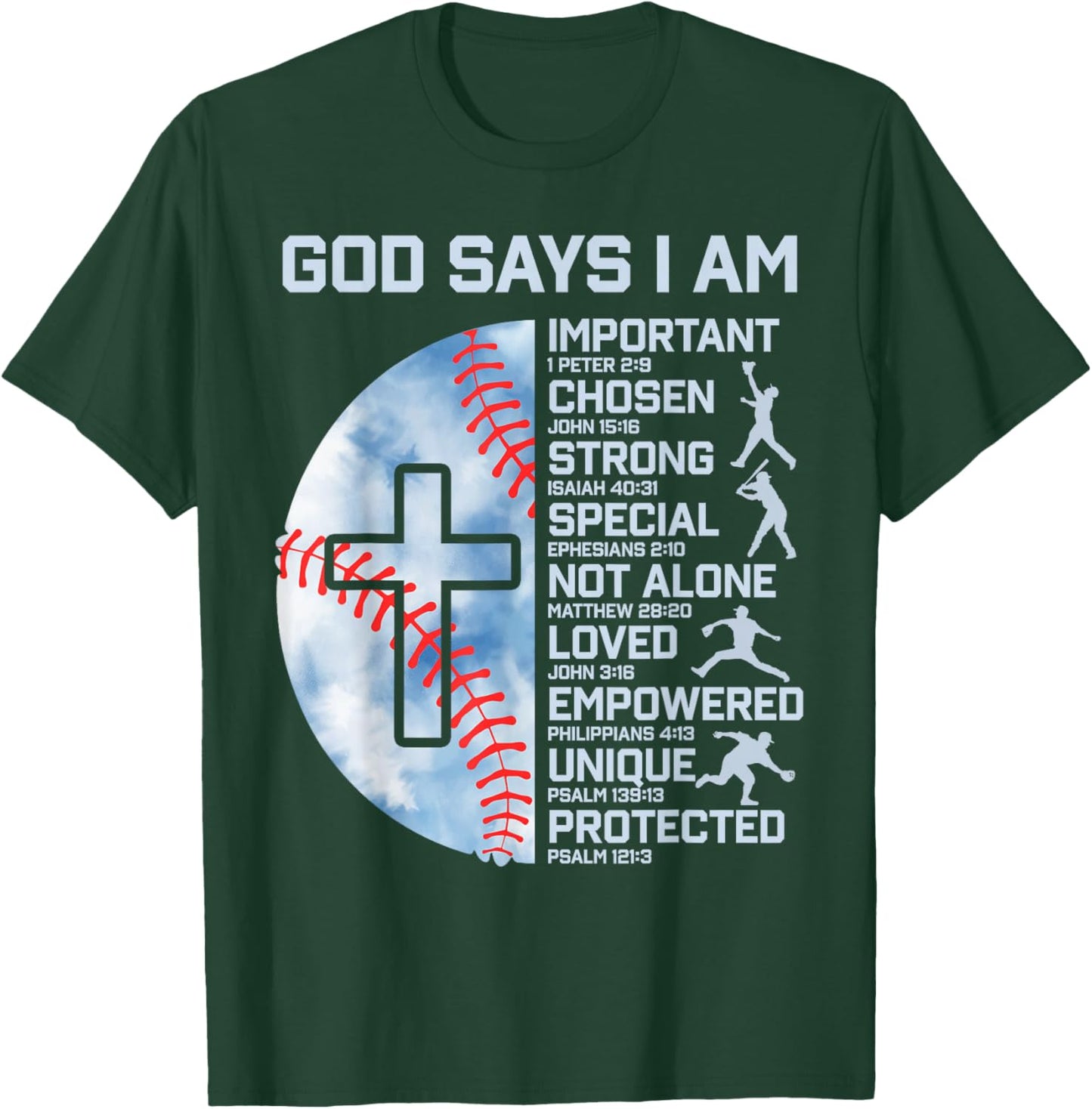 God Says I Am Baseball Christian Boy Faith Graphic Religious T-Shirt - T-Shirt | Forest