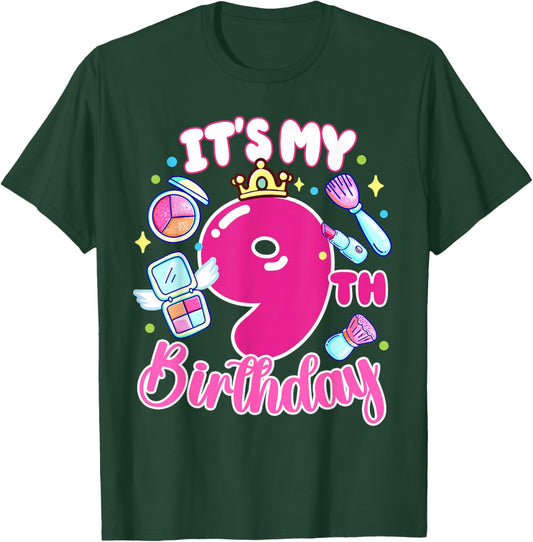 It's My 9th Birthday Makeup 9 Years Old Girl T-Shirt - T-Shirt | Forest