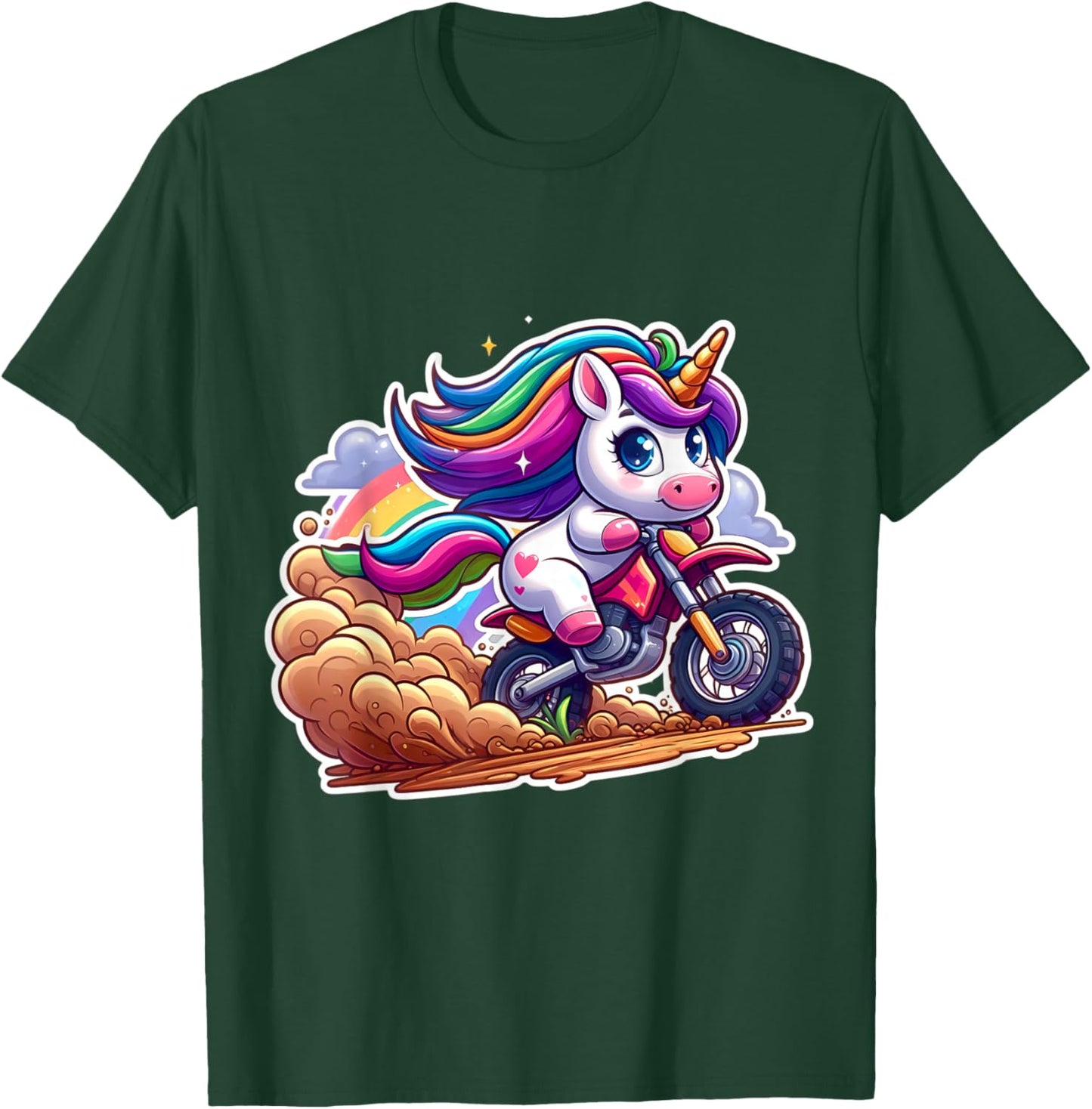 Cute Unicorn Riding Dirt Bike Rider Girls Motocross MX Fan T-Shirt - T-Shirt | Forest
