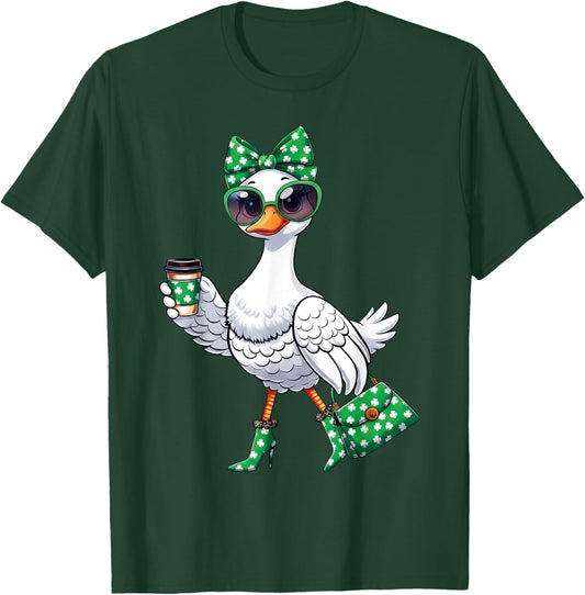 Lucky Goose St Patricks Day Leopard Shamrock Women Irish Day T-Shirt - T-Shirt | Forest