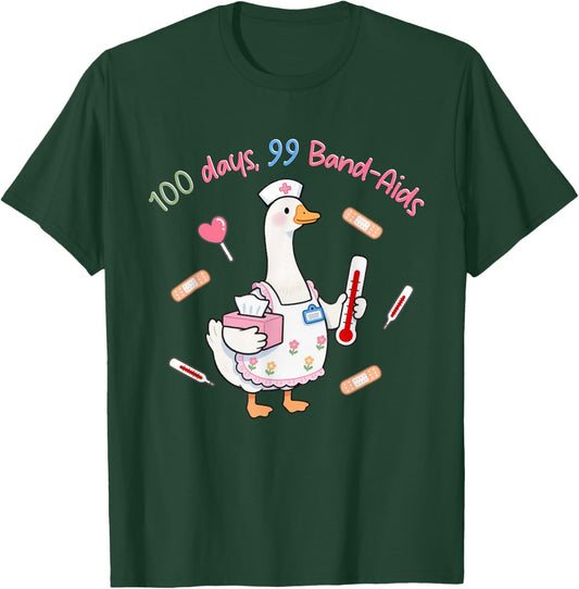 100 Days 99 Band-Aids School Nurse Silly-Goose 100th Day T-Shirt - T-Shirt | Forest