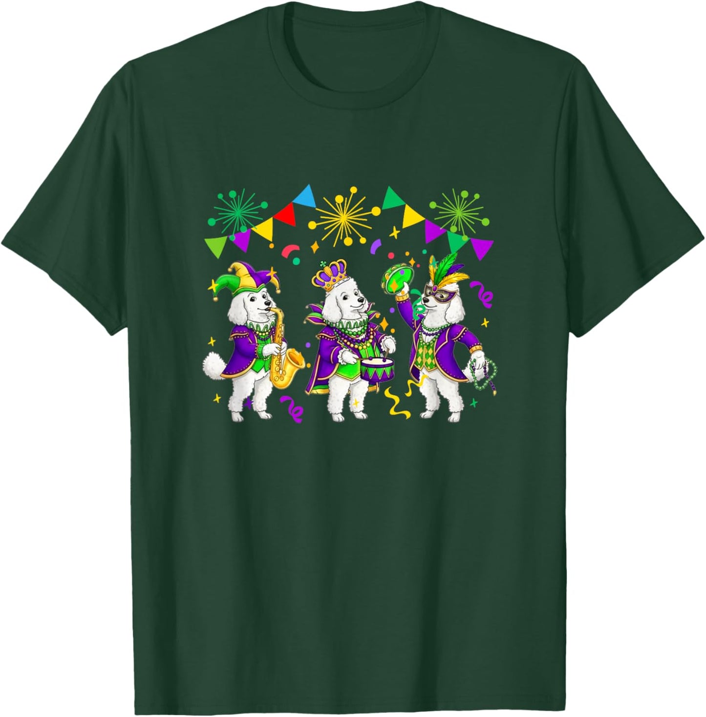 Three Cute Poodles Mardi Gras Masked Beads Funny Parades T-Shirt - T-Shirt | Forest