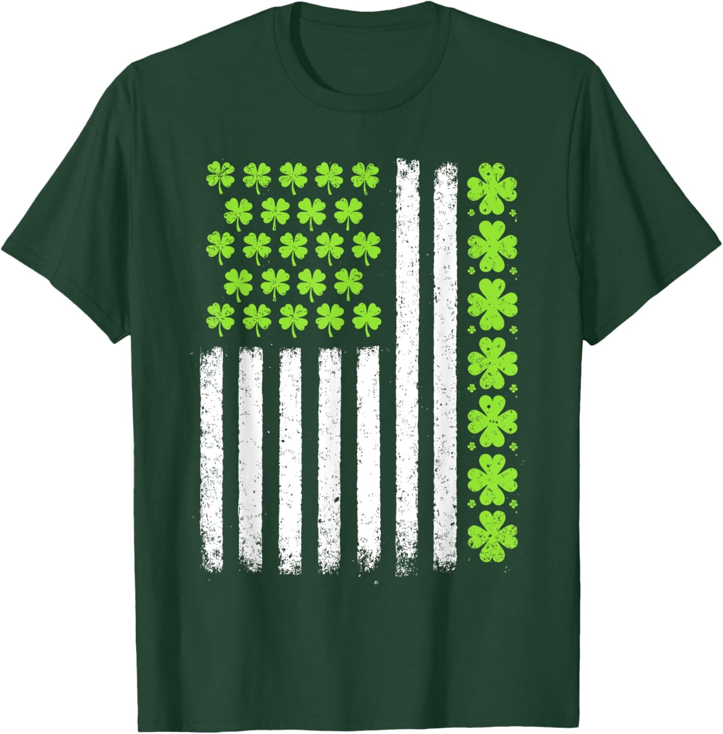 Lucky Shamrocks American Flag St Patrick's Day Men Women T-Shirt - T-Shirt | Forest