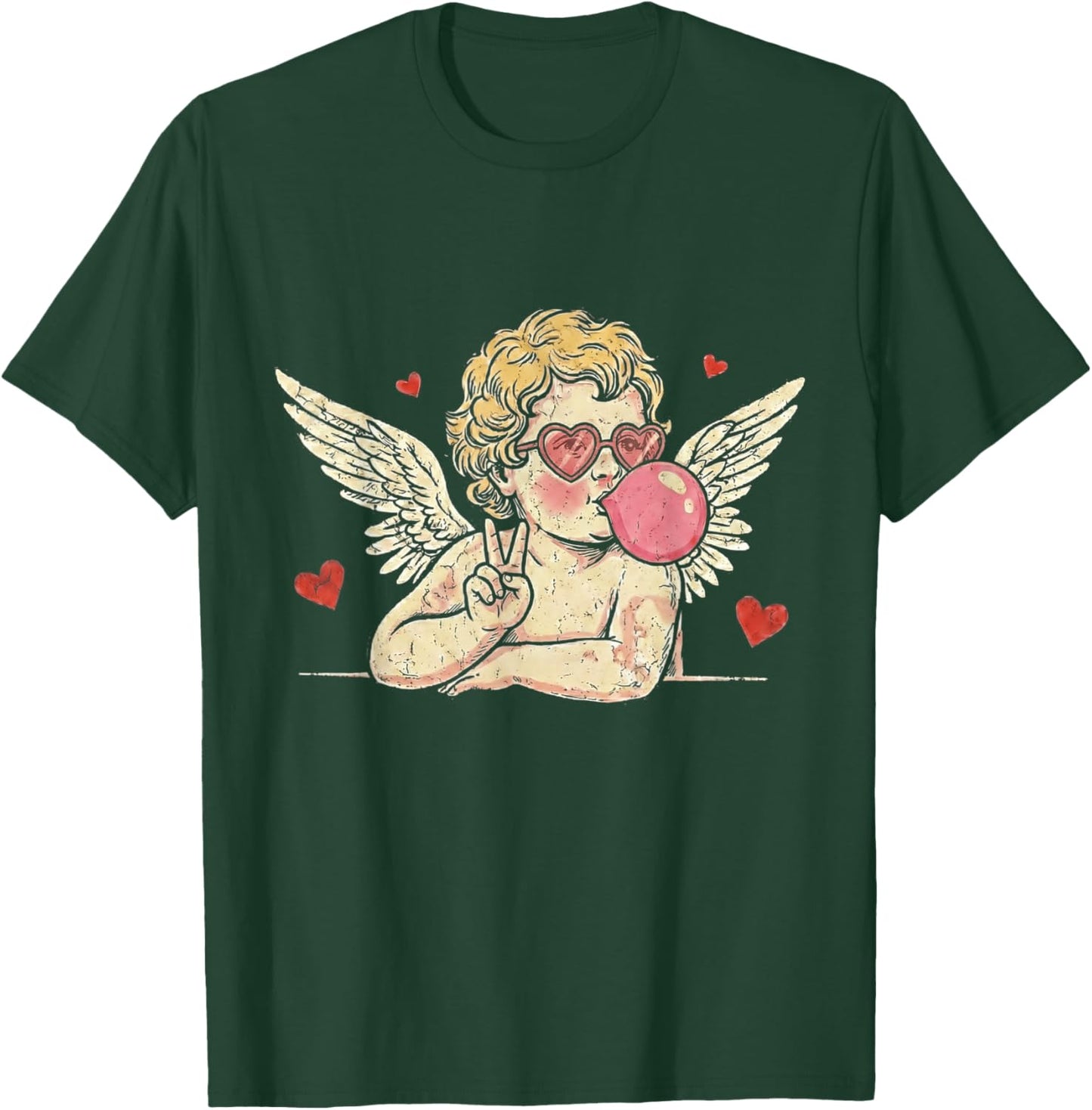 Retro Vintage Valentine Day Peace Sign Cupid Blowing Bubble T-Shirt - T-Shirt | Forest