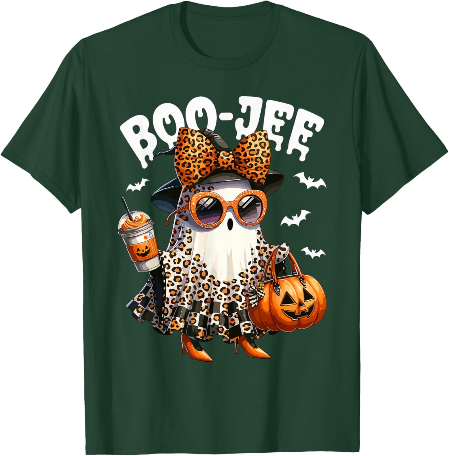 Boo JEE Ghost Boojee Leopard Bow Spooky Vibes Halloween T-Shirt - T-Shirt | Forest